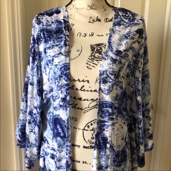 BNWT JW Styles Open Front Blue & White Cardigan - Picture 2 of 8